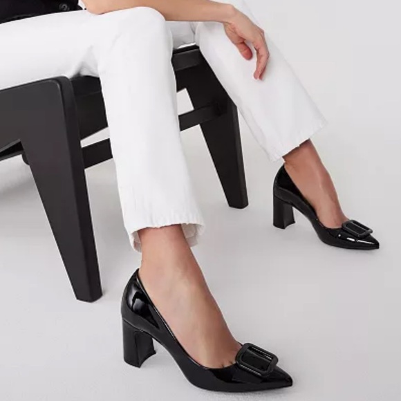 Anne Klein Shoes - Anne Klein Black Patent Block Heel Pumps with Buckle